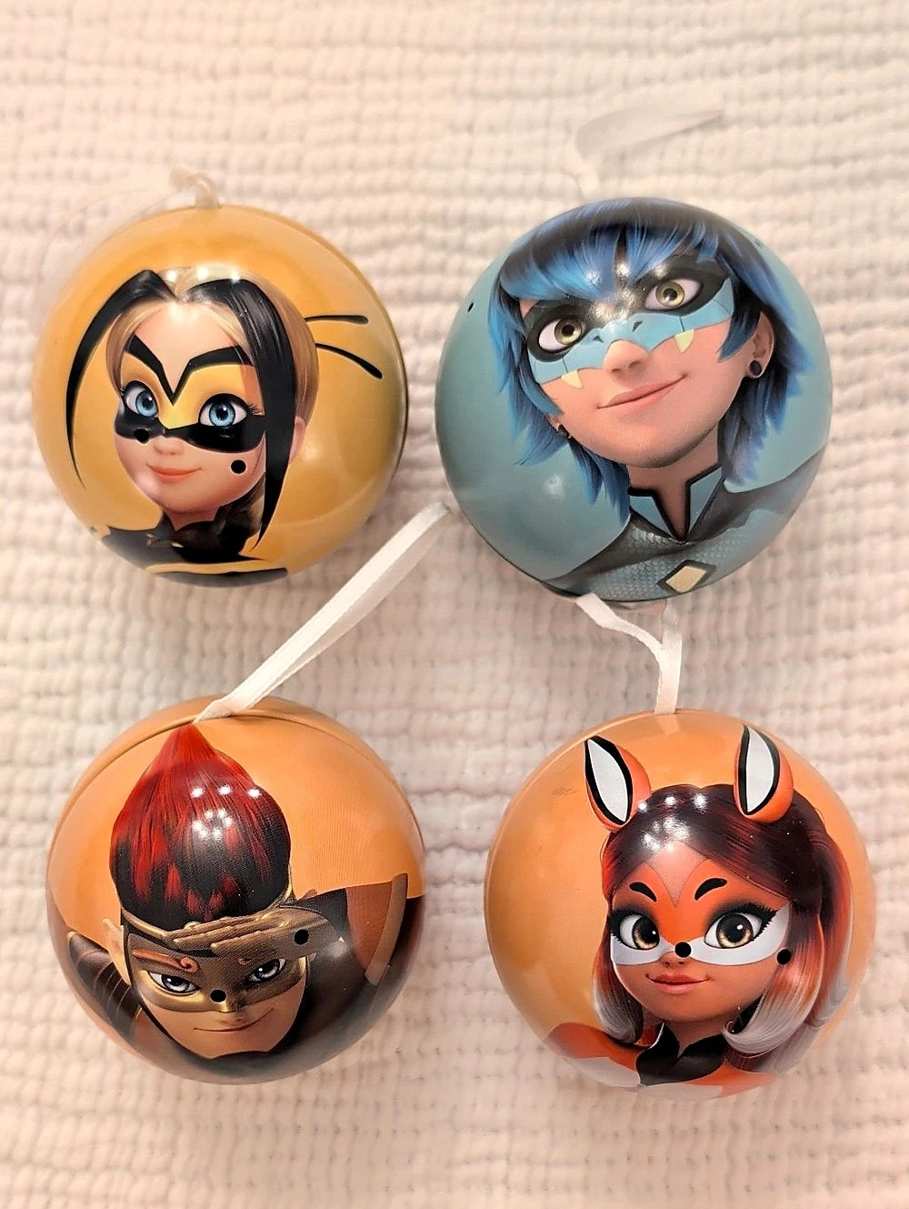 Miraculous Miraball Character Metal Ornament Ball Set of 4 - Symbol On Back